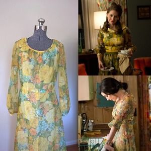 Vintage Toni Todd 70's Yellow Floral Maxi Dress